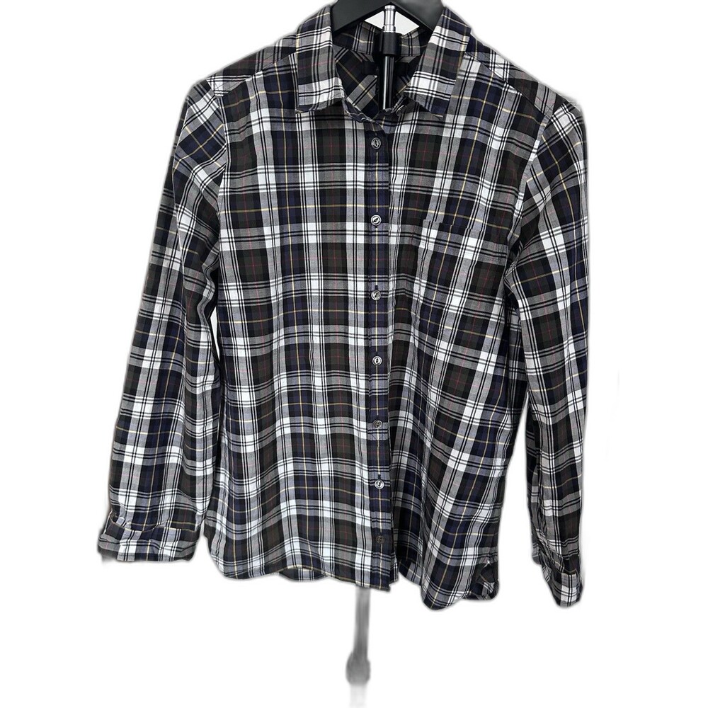 J.CREW Black White Navy Yellow Red Plaid Collared Button-Up Blouse Cotton Size 8